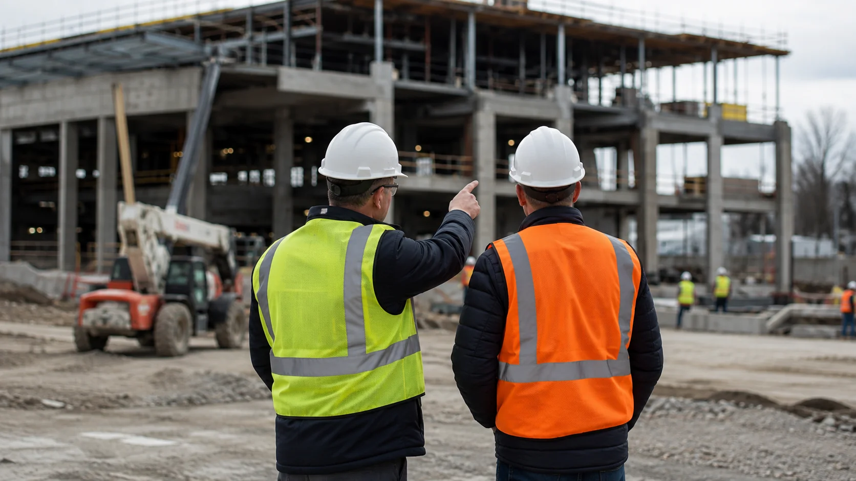 Construction supervisors at an active building site