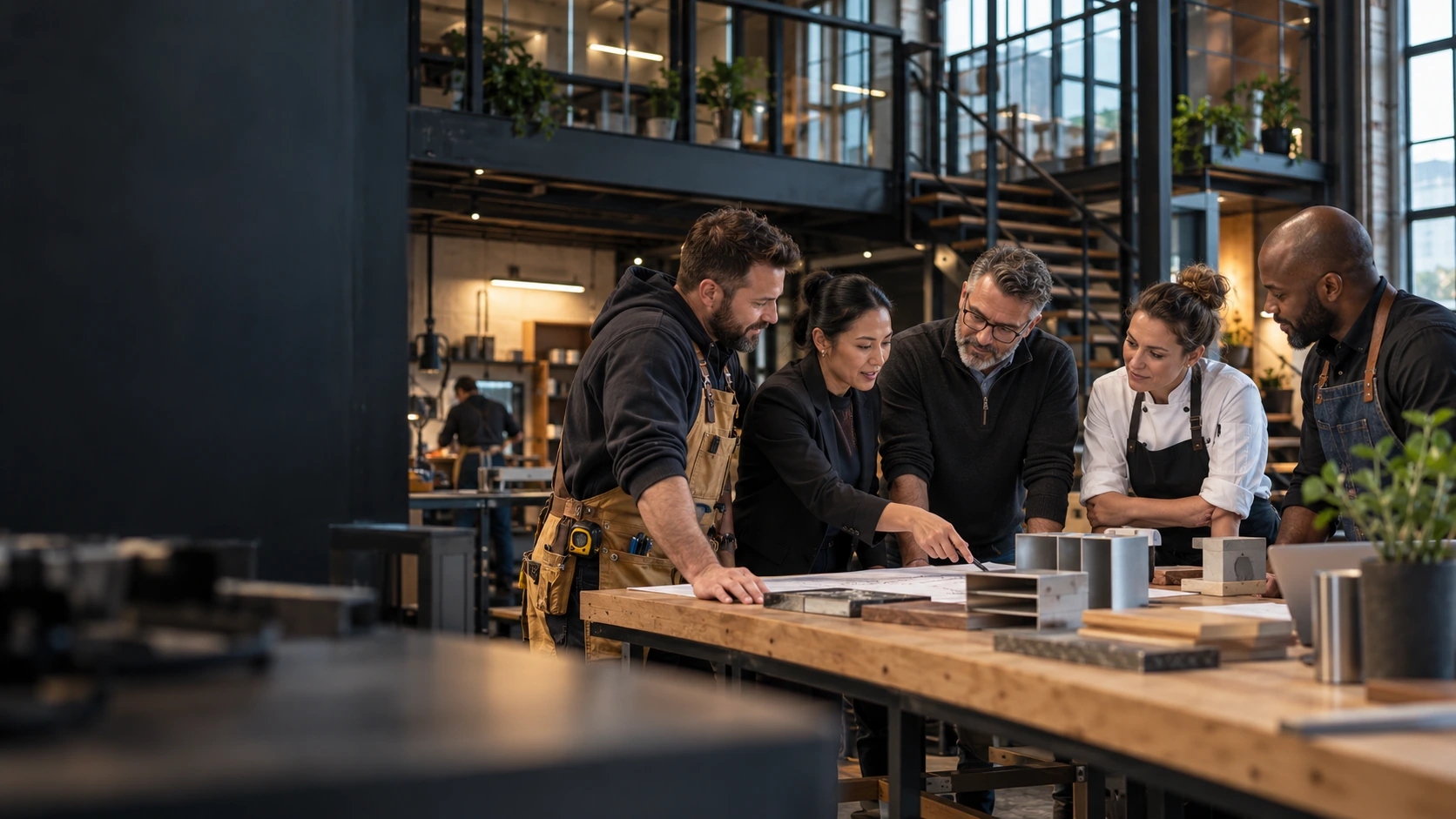 Diverse business owners in modern commercial setting