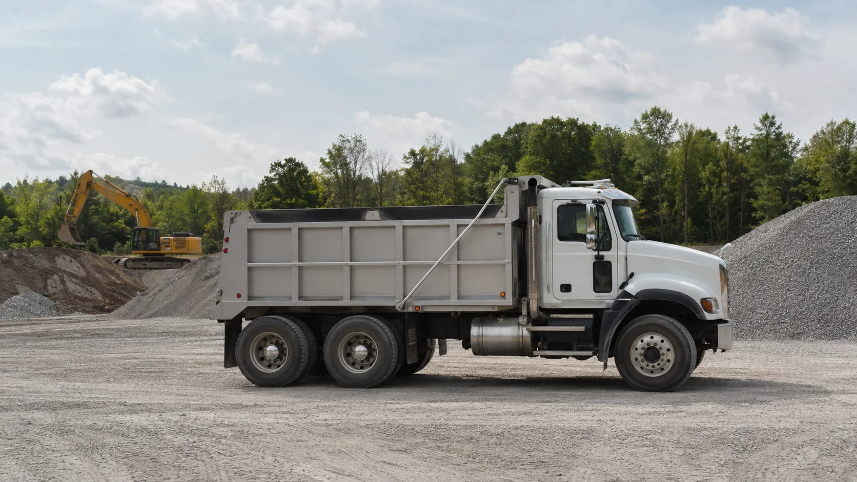 Dump truck at a gravel construction site