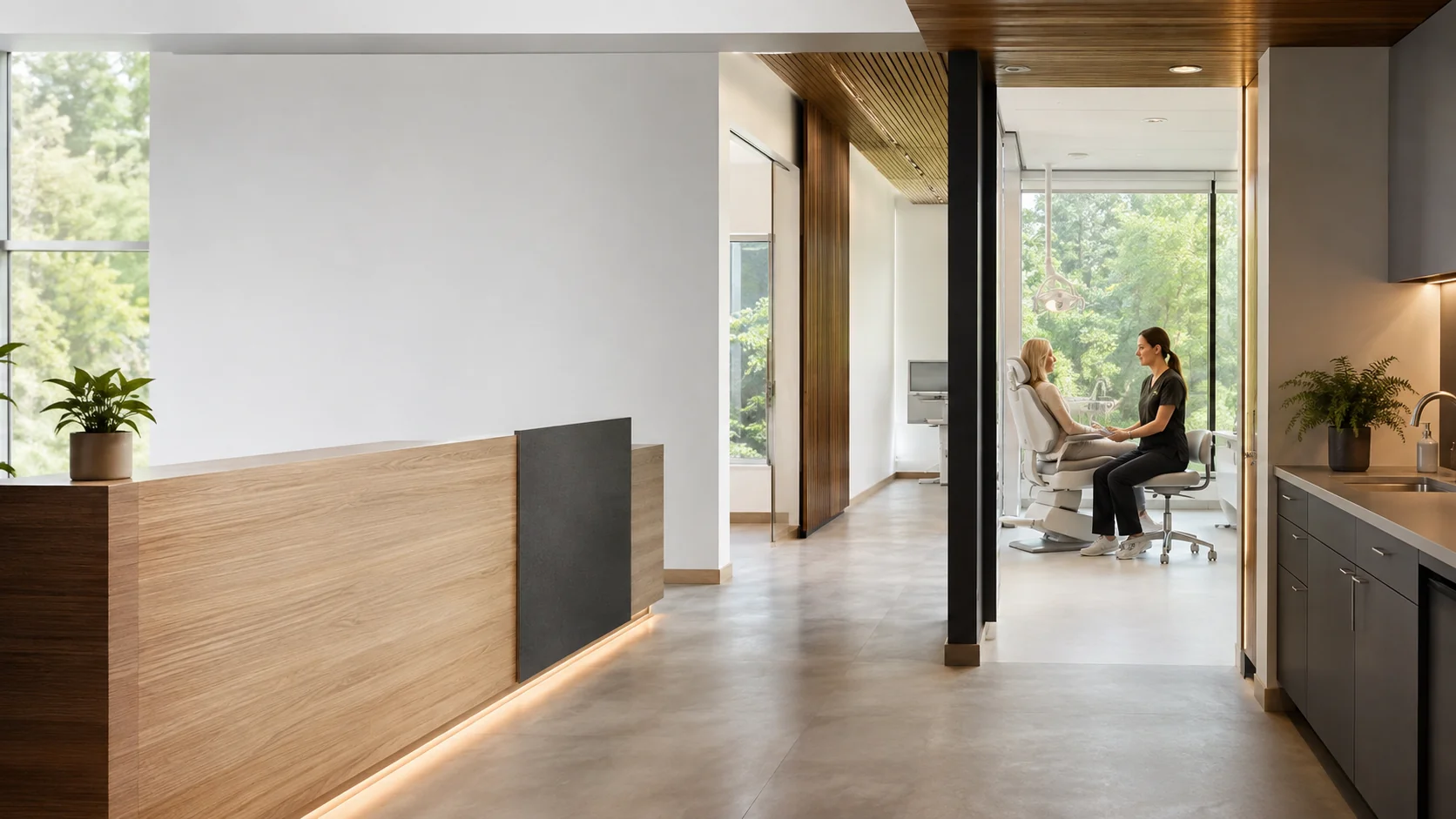 Modern medical clinic reception and treatment room