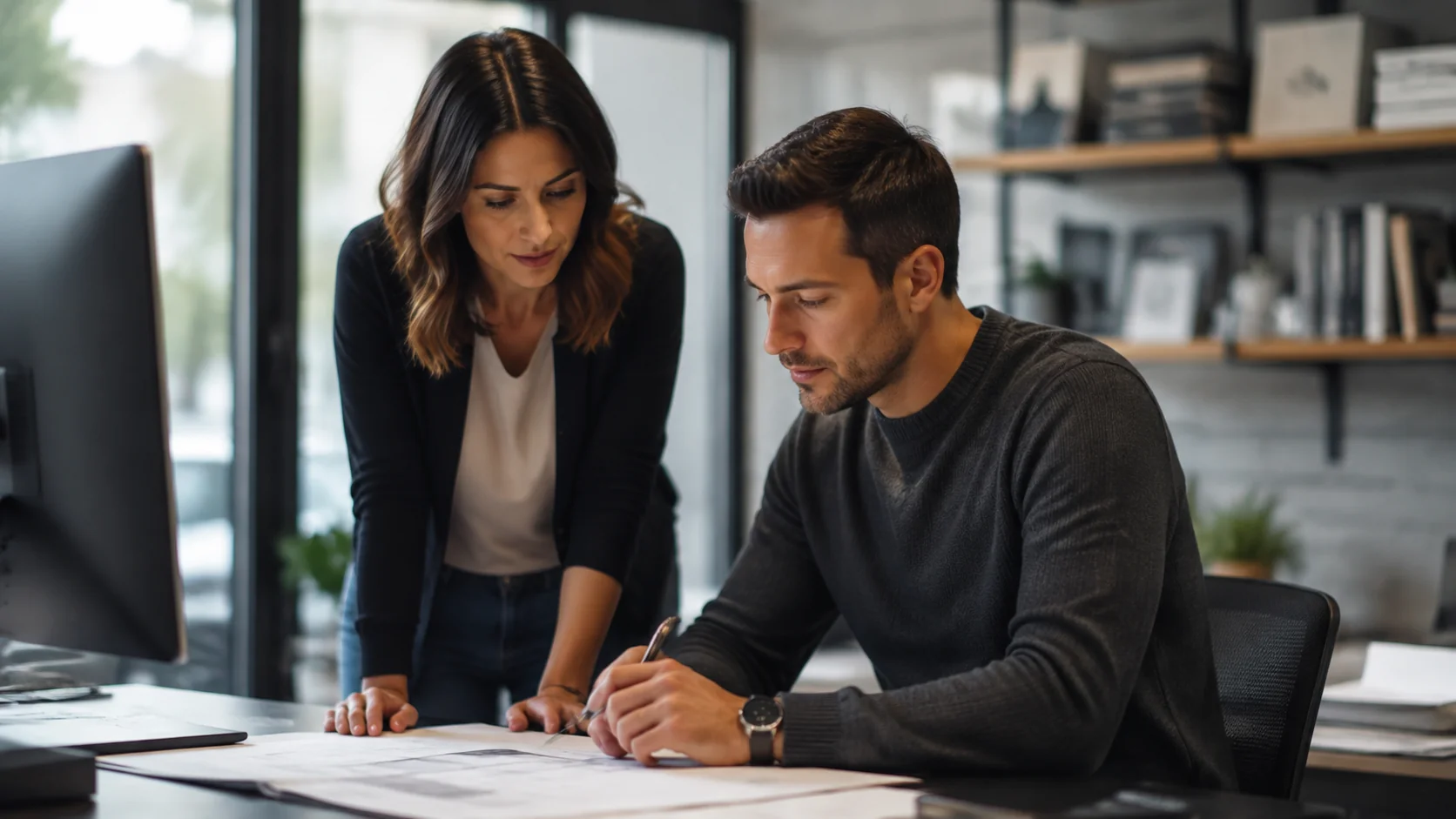 Property professional reviewing plans and portfolio documentation