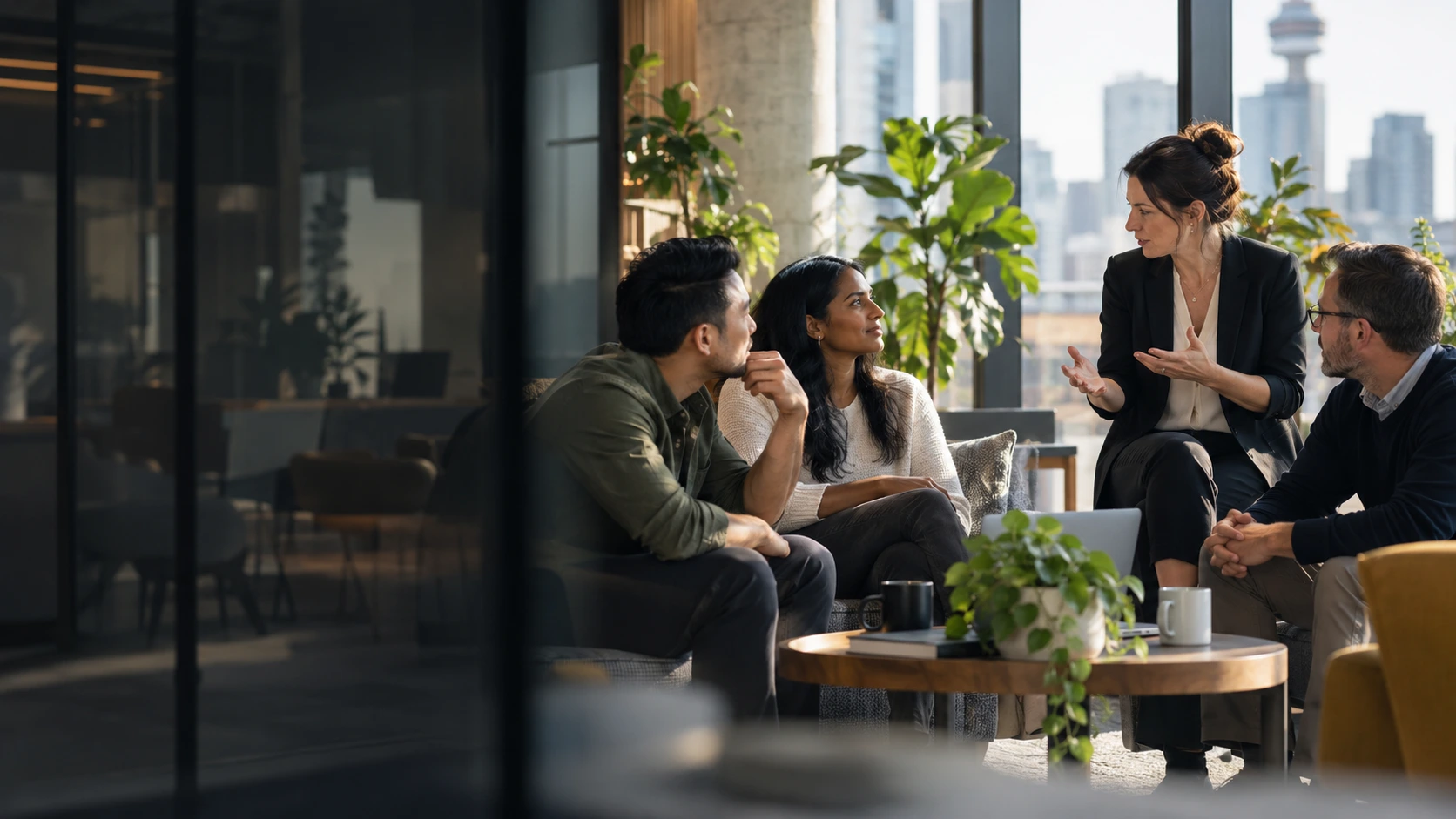 Employer team discussing group benefits and workplace coverage