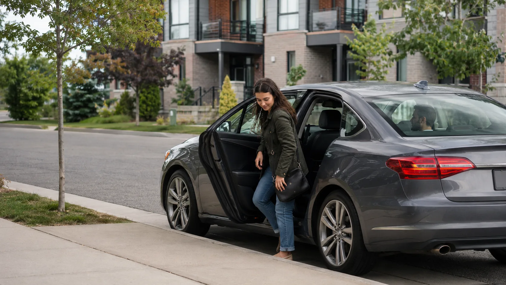 Guest arriving at a residential townhouse — home and ride sharing context